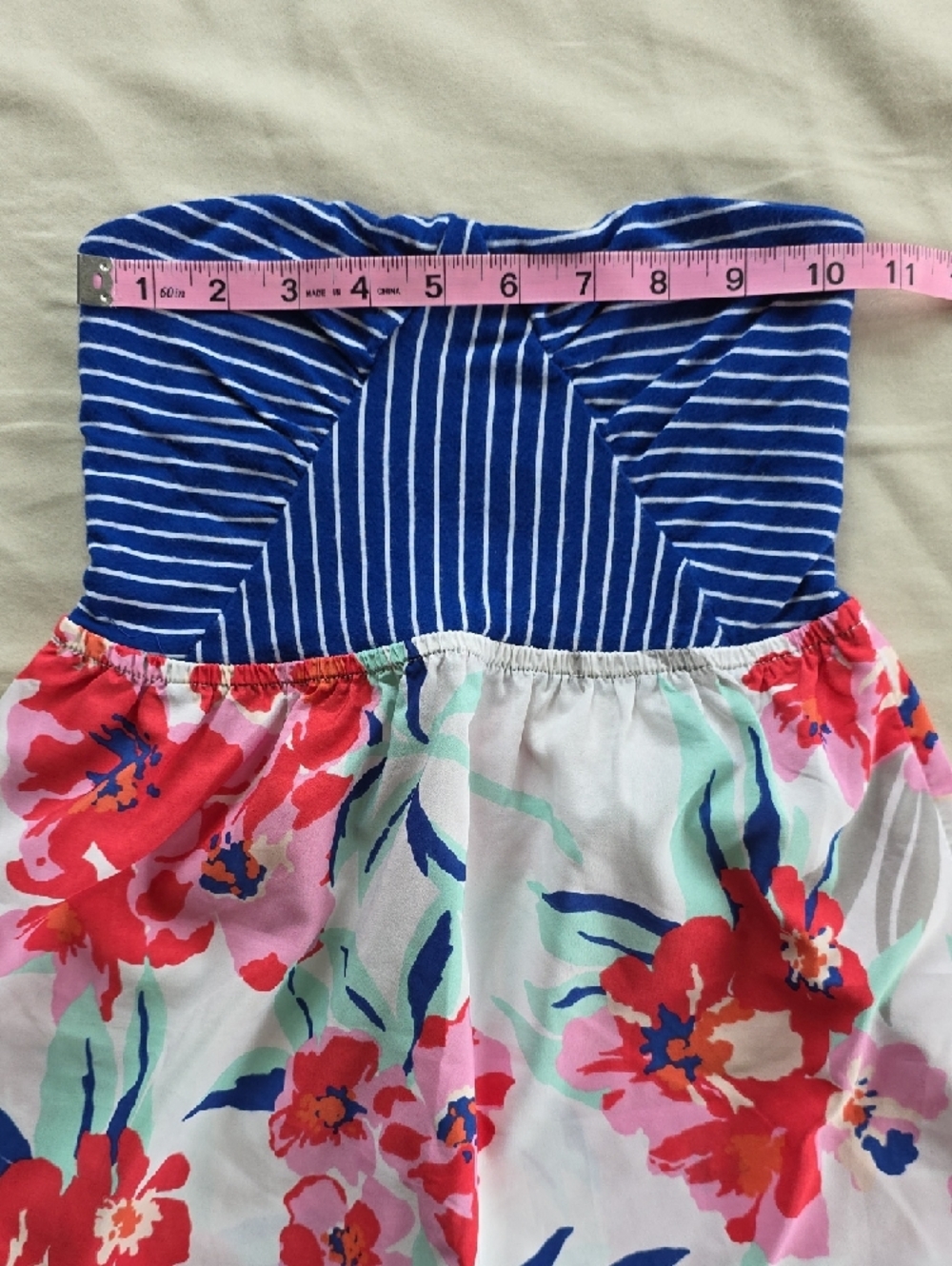 Roxy Navy Striped Bodice Floral Strapless Dress - Picture 5 of 6